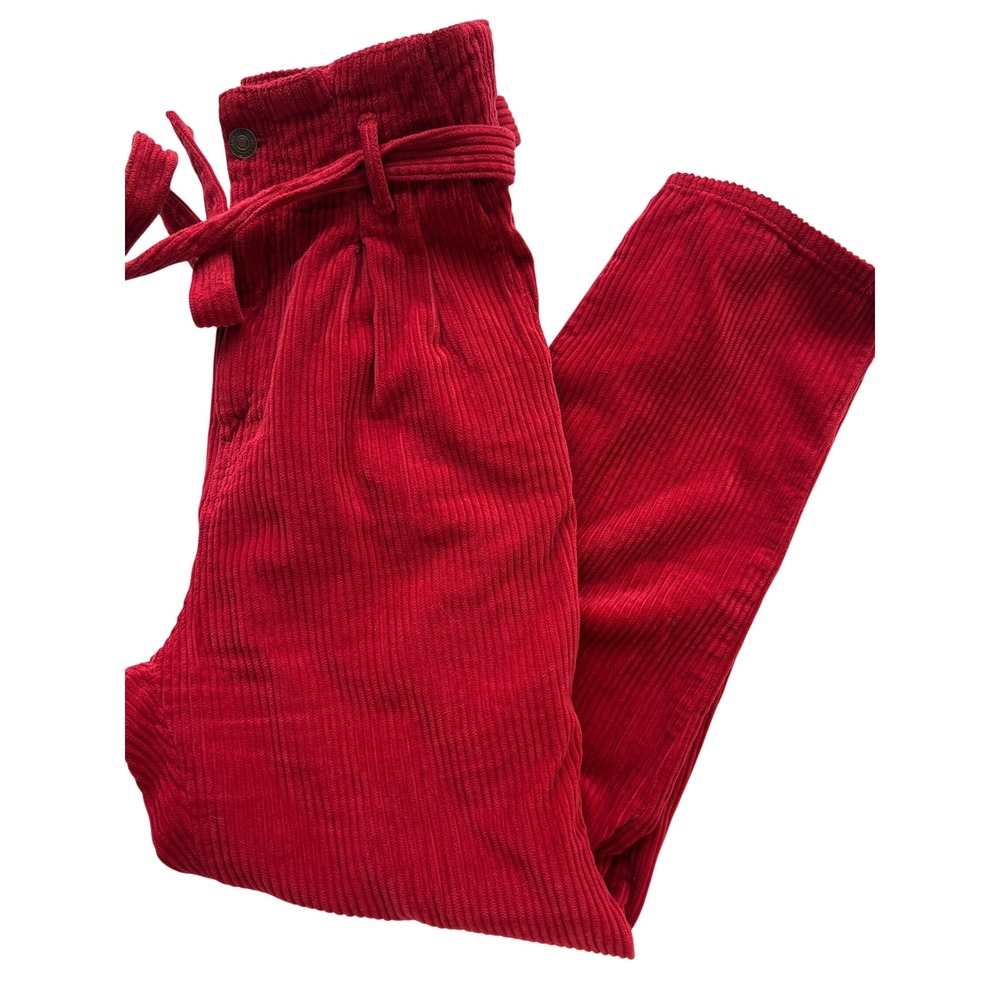 Abercrombie & Fitch Red Corduroy Paperbag Waist Tapered Pants Womens 25/0